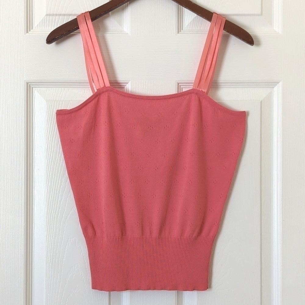 Maurice Sasson Y2K Vintage Triple Ribbon Strap Pointelle Tank Top Coral Pink M